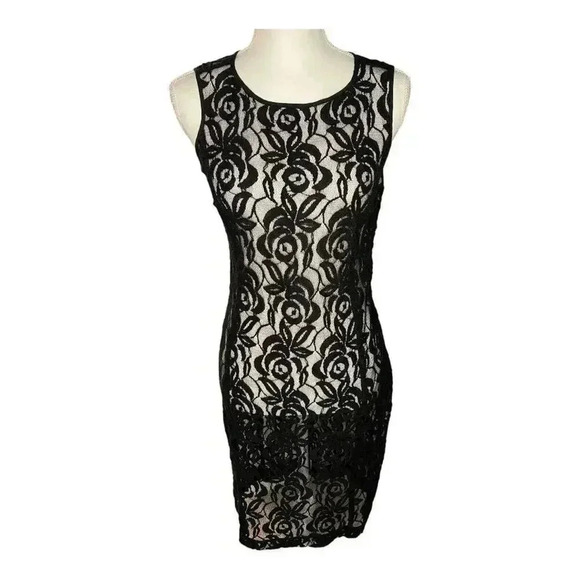 Talbot's Petite Size‎ 2 Black Lace Floral Midi Pencil Dress - Picture 1 of 4